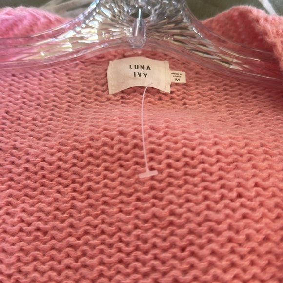 NWT LUNA IVY Heart 3D Knitted Chunky Cardigan Sweater Pink Red Open Front - Picture 6 of 9